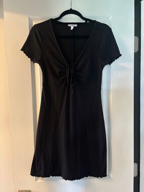 bp Black Ribbed Tie-Front Mini Dress